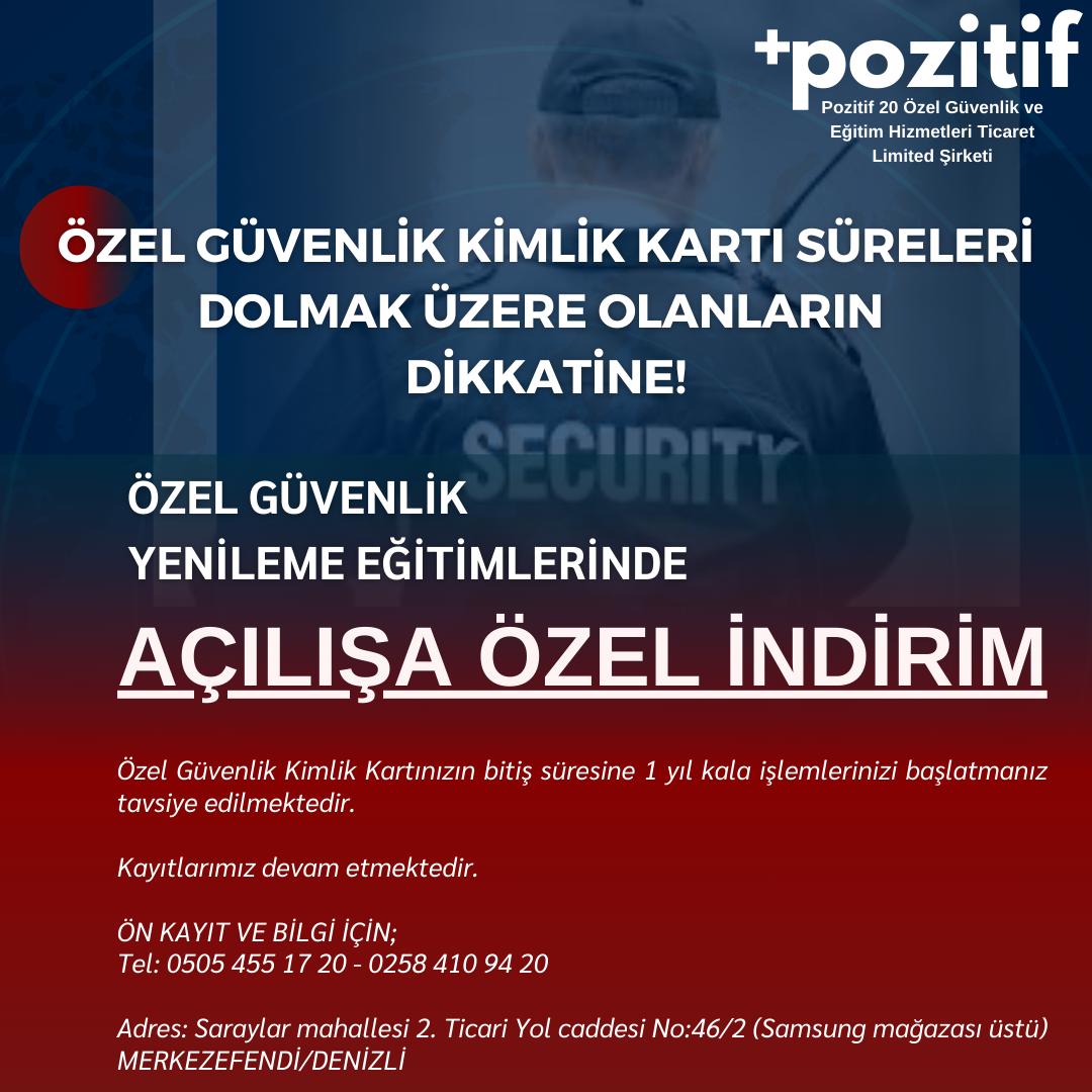 ÖZEL GÜVENLİK YENİLEME EĞİTİMLERİNDE AÇILIŞIMIZA ÖZEL İNDİRİM!